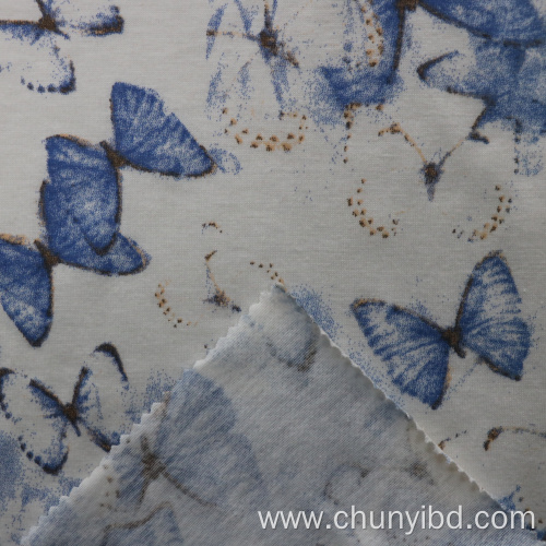 Good Design Butterfly Pattern T/C 65/35 Weft Knitted Printed Single Jersey Fabric For T-Shirt/Blouses/Dress